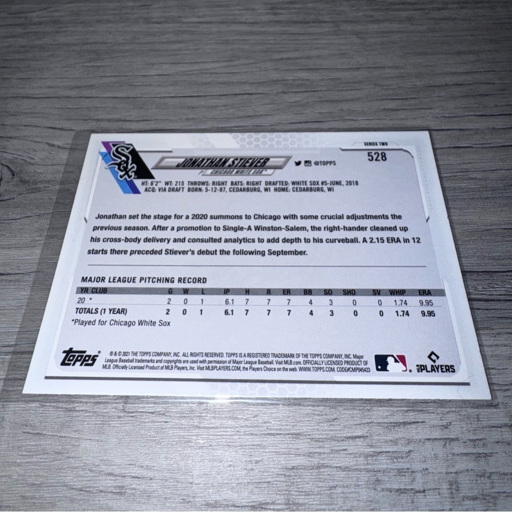 2021 Topps JONATHAN STIEVER Employee Edition Rare card #528 CHICAGO WHITE SOX - Picture 4 of 4